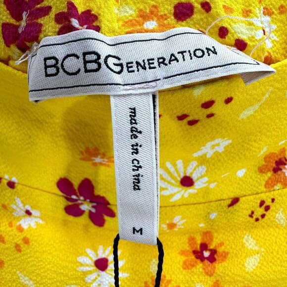 BCBGeneration Midi Skirt Womens Size M Yellow Summer Daisy Floral Slit Side NWT - Picture 9 of 11